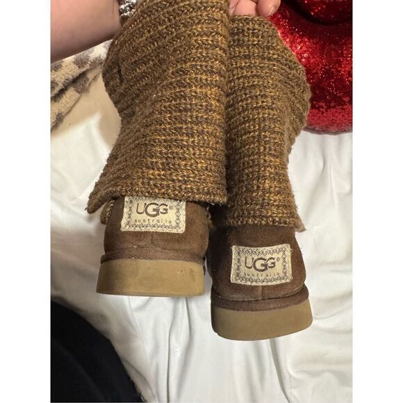 Sz 7 sweater knit tan gold/brown Cardy UGG boots tall or fold over wear - Picture 7 of 13